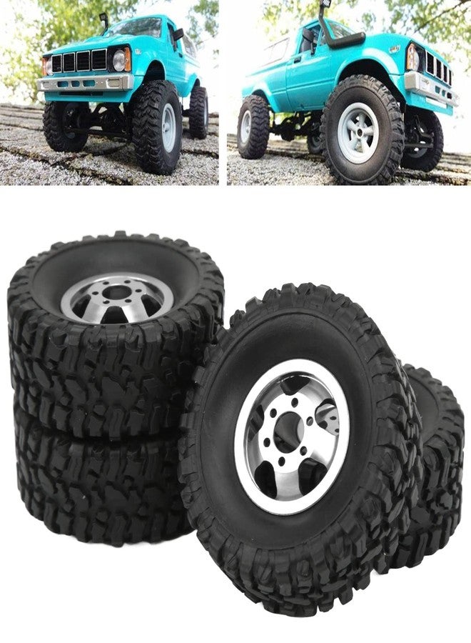 Astibym Hub Wheel Rims with Soft Rubber Tires, 4WD Rubber Tires Aluminum Alloy Wheel Hub for WPL C14 C24 B14 B24 B16 B36 1/16 RC Car Upgrade Part(Silver), car model accessories - Image 2